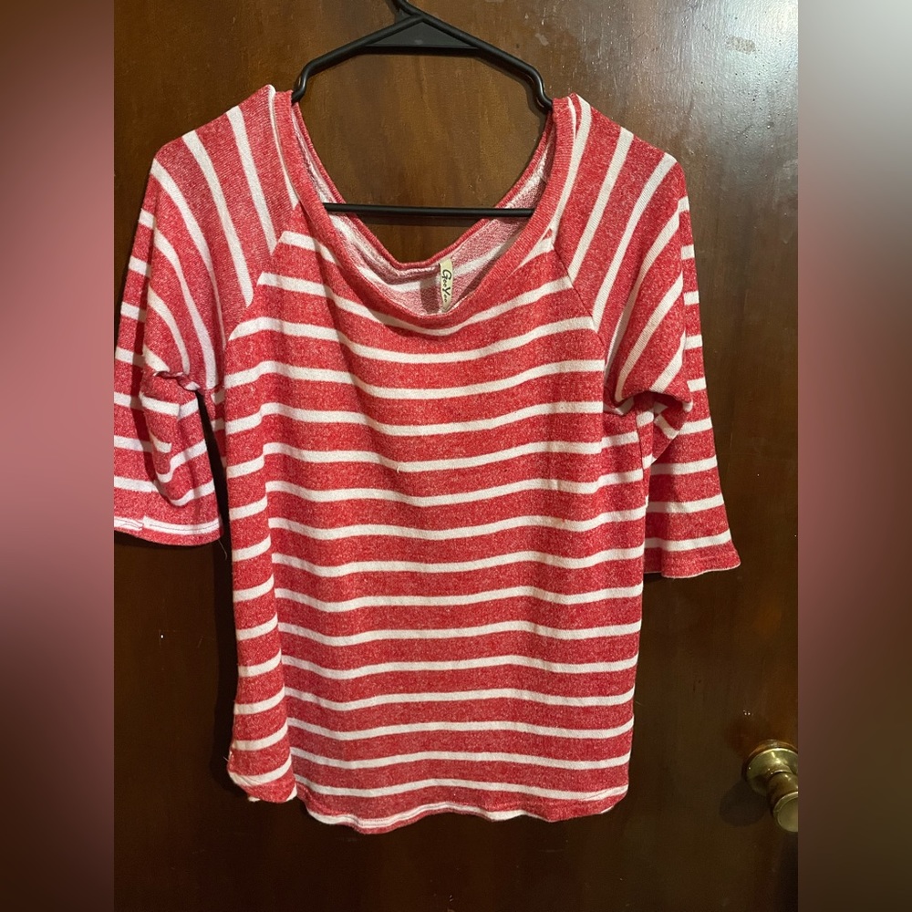 Red and white striped tee shirt